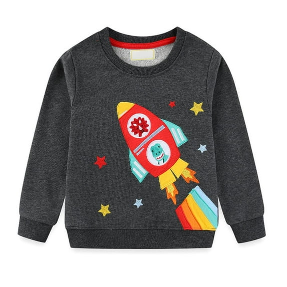 CYRBOKO Toddler Boys Sweatshirts, Crew Neck Lightweight Pullover Cotton Fall Long Sleeve Tops Dark Gray Size 4 T