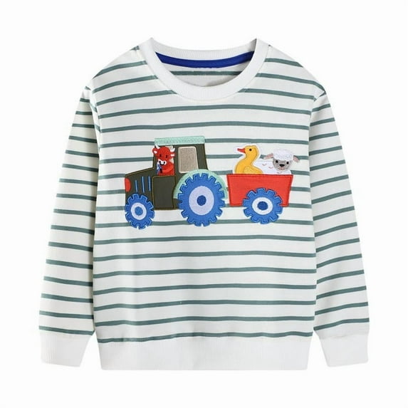 CYRBOKO Toddler Boys Sweatshirts, Lightweight Cotton Crew Neck Stretchy Fall Long Sleeve Tops White Size 4-5 T