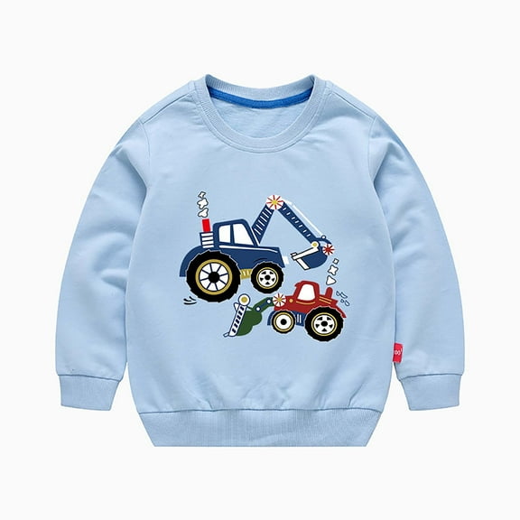 CYRBOKO Toddler Boys Sweatshirts, Long Sleeve Cotton Casual Crew Neck Grils Clothes Light Blue Size 12-18 Months