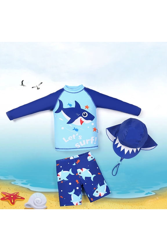 Toddler Boys Swim Set, Gift Long Sleeve Quick-drying Summer Swimwear Suits Light Blue Size 2-3 T