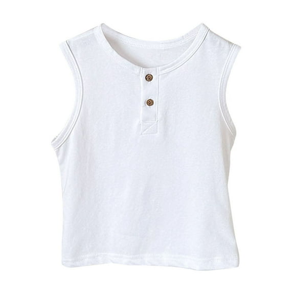 CYRBOKO Toddler Boys Tank Tops, Casual Buttons Cotton Crewneck Summer Tops White Size 2-3 T