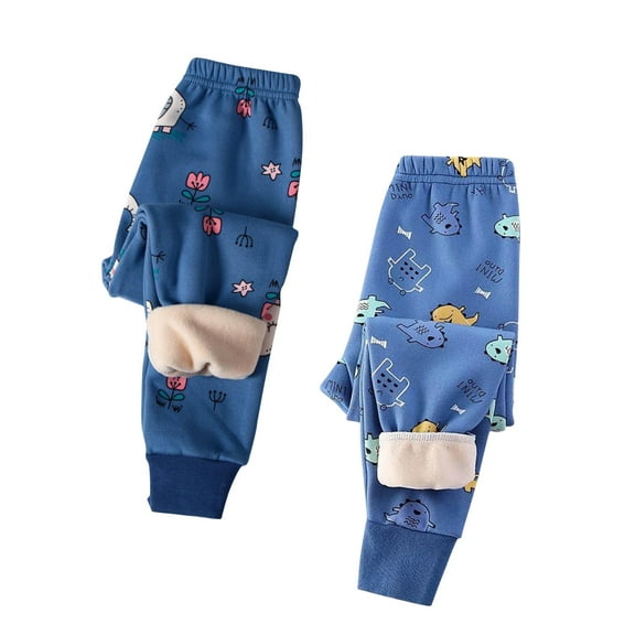 CYRBOKO Toddler Boys Thermal Pants, Cotton Elastic Waist 2PC Soft Winter Sleep Pants Blue Size 3-4 T