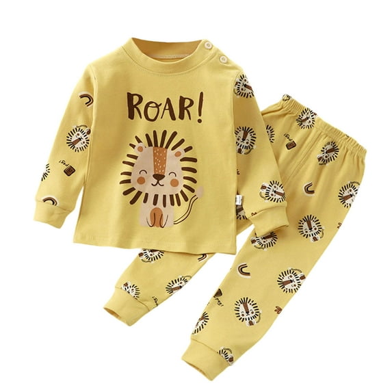 CYRBOKO Toddler Boys Thermal Sets, Long Sleeve Gift Elastic Waist Cotton Kids Loungewear Yellow Size 3-4 T