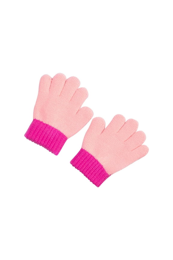 Toddler Boys Winter Gloves, Thermal Knitted Outdoor Cotton Skiing Gloves Pink Size 3-5 T