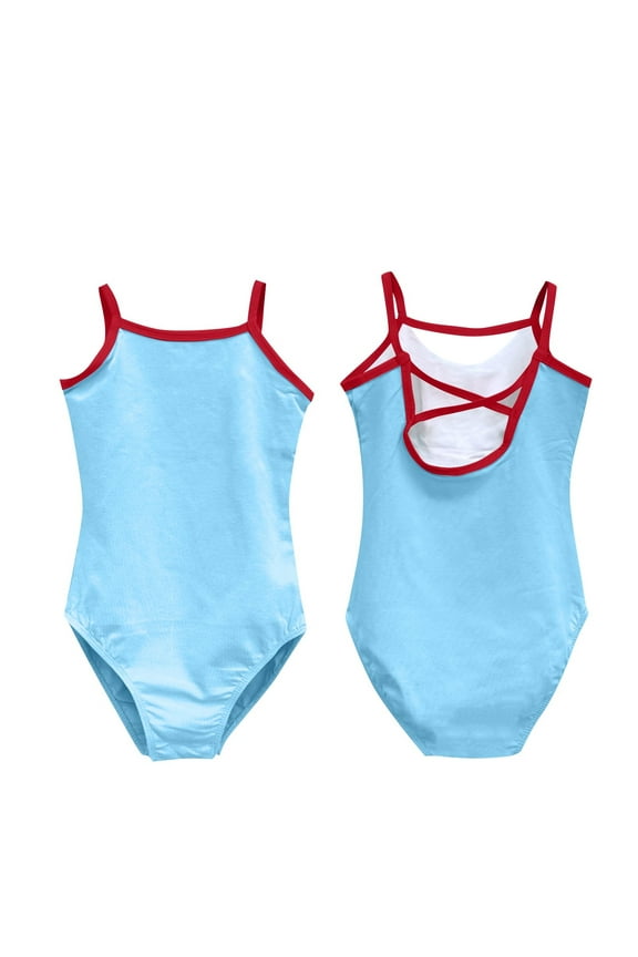 Toddler Girl's Ballet Leotards, Cotton Spaghetti Strap Performance Summer Gymnastics Clothes Light Blue Size 7-8 T