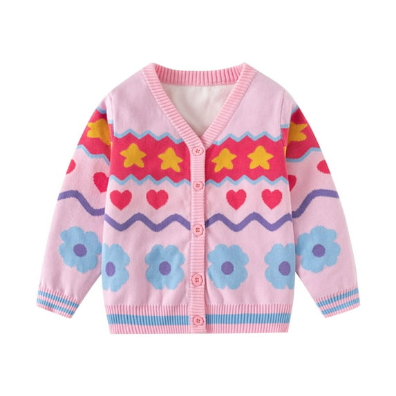 CYRBOKO Toddler Girl's Cardigan Sweaters, Cotton Long Sleeve Soft Knit Winter Clothing Pink Size 3-4 T