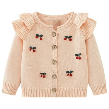 CYRBOKO Toddler Girl's Cardigan Sweaters, Long Sleeve Cotton Loose Knit Fall Tops Pink Size 5 T