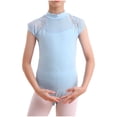 thumbnail image 1 of CYRBOKO Girl's Dancewear Leotards 2025, Performance Stretchy Short Sleeve Training Ballerina Dancewear Light Blue Size 12-13 T, 1 of 3