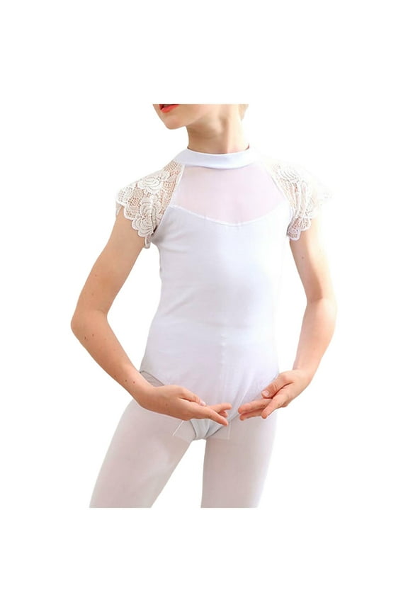Toddler Girl's Dancewear Leotards 2025, Short Sleeve Training Performance Stretchy Ballerina Dancewear White Size 3-4 T