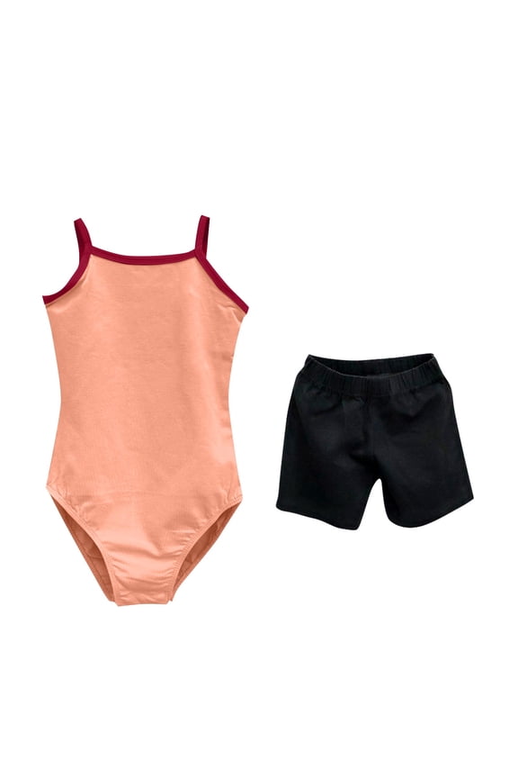 Girl's Dancewear Leotards, Performance Cotton Spaghetti Strap Dance Gymnastics Clothes Orange Size 14-16 T