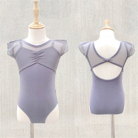 CYRBOKO Toddler Girl's Gymnastics Leotards, Performance Training Mash Short Sleeve Ballerina Dancewear Gray Size 9-10 T