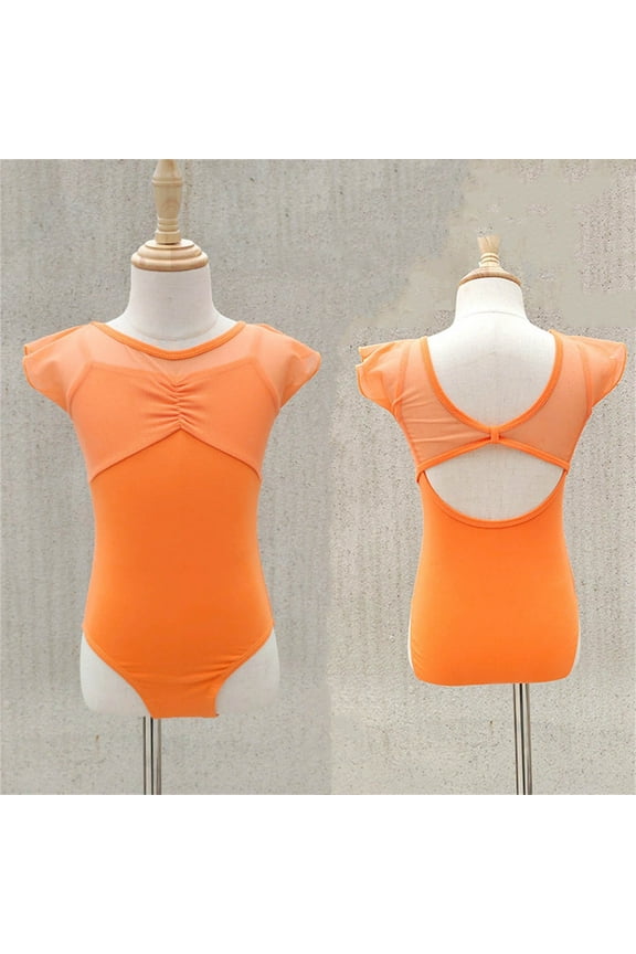 Girl's Gymnastics Leotards, Training Mash Performance Short Sleeve Ballerina Dancewear Orange Size 12 T