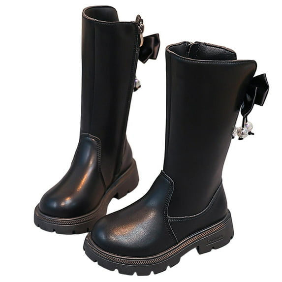 CYRBOKO Girl's Riding Boots, Outdoor Non-Slip Side-zip Knee High Boots Black Size 10 (Little Kids)
