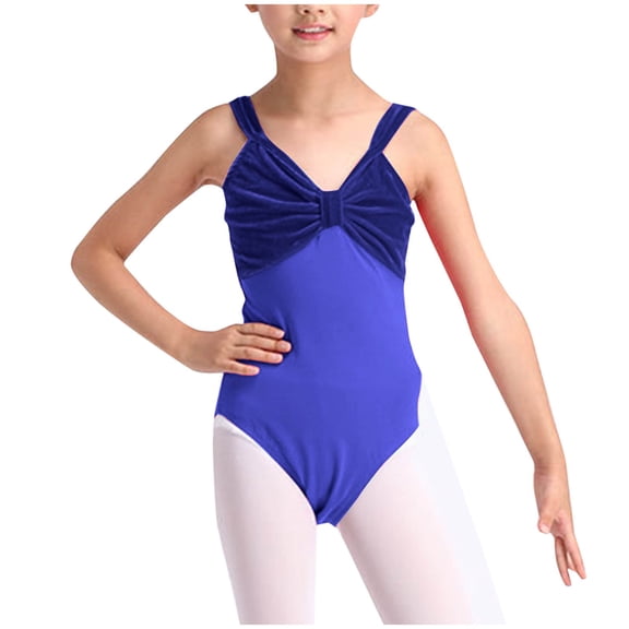 CYRBOKO Girls Ballet Leotards 2025, Performance Spaghetti Strap Mash Training Gymnastics Clothes Blue Size 7-8 T