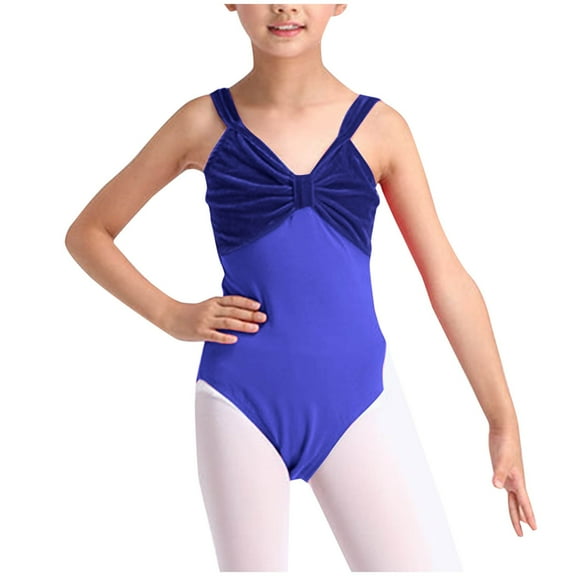 CYRBOKO Girls Ballet Leotards 2025, Training Spaghetti Strap Mash Performance Gymnastics Clothes Blue Size 14-15 T