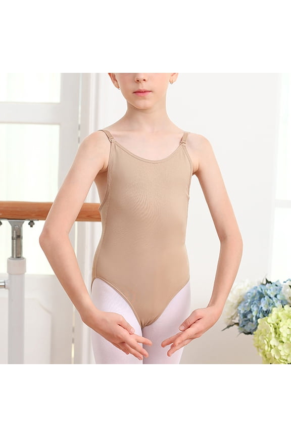 Toddler Girls Ballet Leotards, Performance Backless Cotton Spaghetti Strap Dancewear Clothes Beige Size 2-4 T