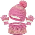 thumbnail image 1 of CYRBOKO Toddler Girls' Beanies Gloves Scarves, 3 Pieces Athletic Winter Thermal Hats with Pompom Hot Pink Size 1-6 T, 1 of 8