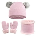 thumbnail image 1 of CYRBOKO Toddler Girls Beanies, Gloves & Scarves, 3 Pieces Winter Thermal Skiing Hats with Pompom Pink Size 3-6 T, 1 of 8