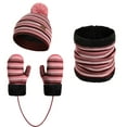 thumbnail image 1 of CYRBOKO Toddler Girls Beanies & Gloves & Scarves, Thermal Skiing Striped 3 Pieces Hats and Mittens Pink Size Toddler, 1 of 4