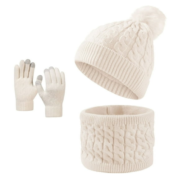CYRBOKO Toddler Girls' Beanies Sets, Knitted Thermal Winter 3 Pieces Gloves with Sarves White Size 1-6 T
