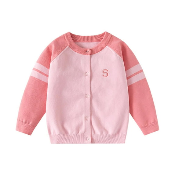 CYRBOKO Toddler Girls Cardigan Sweaters, Crew Neck Long Sleeve Soft Knited Fall Outerwear Pink Size 3-4 T