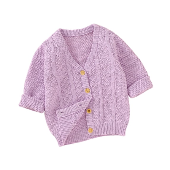 CYRBOKO Toddler Girls Cardigan Sweaters, Knit Gift Long Sleeve Cotton Fall Tops Purple Size 12-18 Months