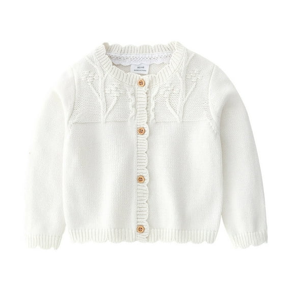 CYRBOKO Toddler Girls Cardigans, Knit Cotton Long Sleeve Comfy Fall Tops White Size 3-4 T