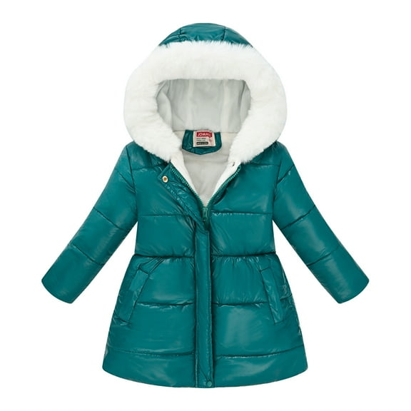 CYRBOKO Toddler Girls Coats Fur Trim Hood, Thermal Loose Casual Long Sleeve Winter Outerwear Mint Green Size 4-5 T
