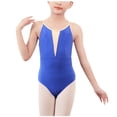 thumbnail image 1 of CYRBOKO Girls Competition Gymnastics Leotard, Cotton Mash Performance Spaghetti Strap Ballerina Dancewear Blue Size 10-12 T, 1 of 4