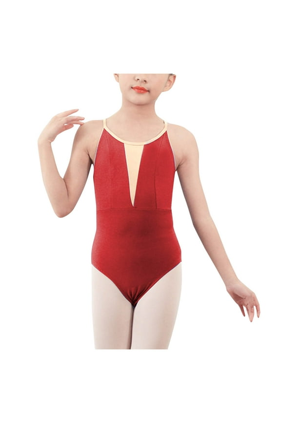 Girls Competition Gymnastics Leotard, Mash Spaghetti Strap Cotton Performance Ballerina Dancewear Red Size 12-13 T