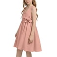 thumbnail image 1 of CYRBOKO Toddler Girls Cotton&Linen Dresses, Crew Neck A-line Summer Comfy Casual Dresses Pink Size 1-2 T, 1 of 4