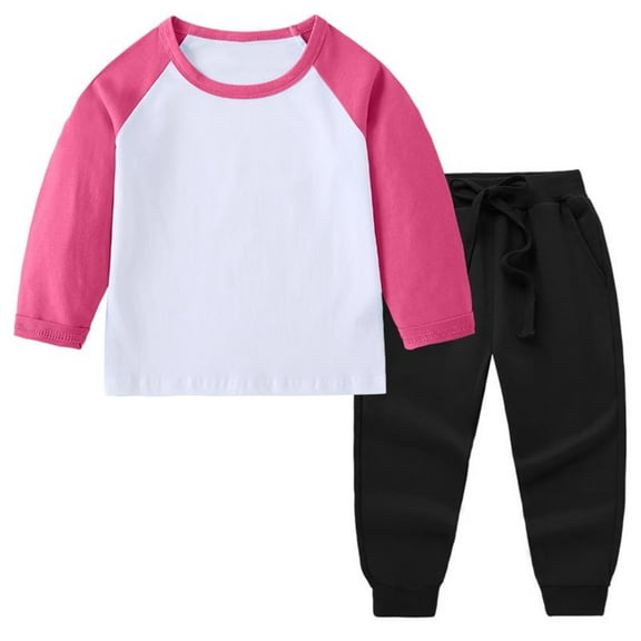 CYRBOKO Toddler Girls Cotton Outfit Sets, Crewneck Elastic Waist Casual Long Sleeve Fall Sweatsuits Hot Pink Size 1-2 T