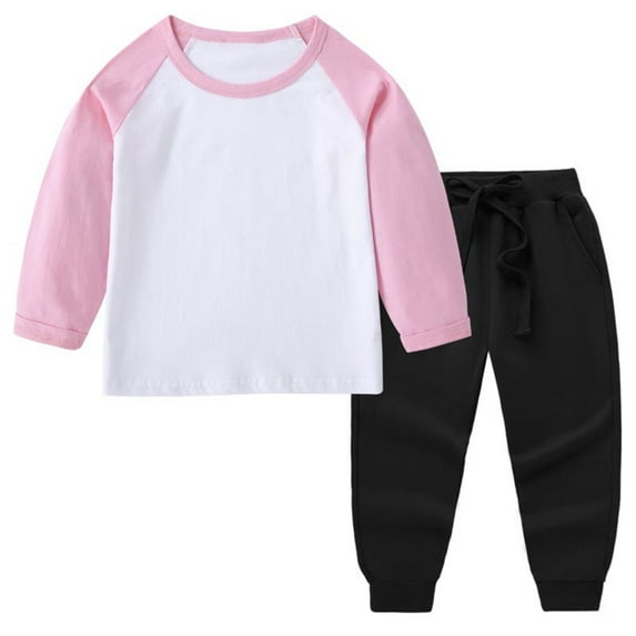 CYRBOKO Toddler Girls Cotton Outfit Sets, Elastic Waist Casual Long Sleeve Crewneck Fall Sweatsuits Pink Size 1-2 T