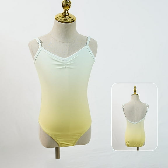 CYRBOKO Girls Dancewear Leotards, Performance Spaghetti Strap Competition Backless Ballerina Dancewear Yellow Size 7-8 T