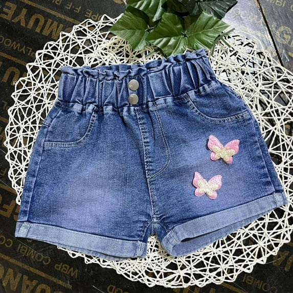 CYRBOKO Toddler Girls Denim Shorts, Casual 2025 Elastic Waist Loose Summer Shorts Blue Size 4 T