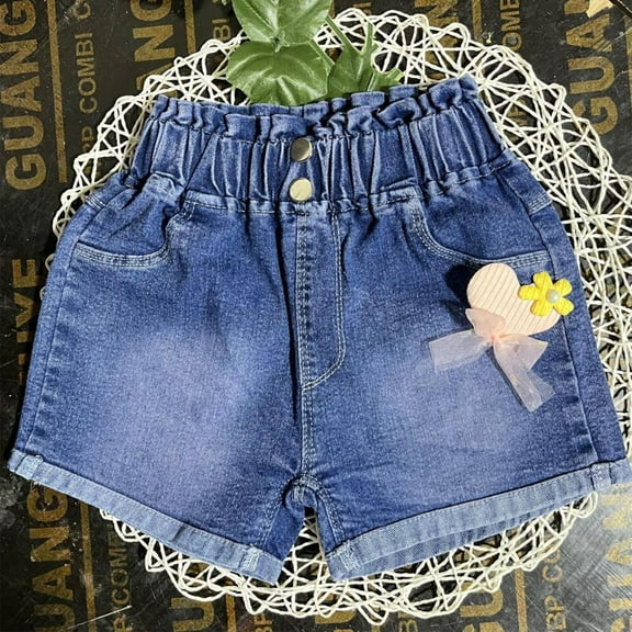 CYRBOKO Toddler Girls Denim Shorts, Elastic Waist Casual 2025 Loose Summer Shorts Blue Size 3 T