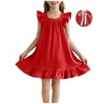thumbnail image 1 of CYRBOKO Toddler Girls Dresses with Ruffle, Flutter Sleeve Casual A-line Cotton Flower Girl Dresses Red Size 2-3 T, 1 of 7