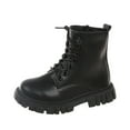 thumbnail image 1 of CYRBOKO Girls Fall Riding Boots, Side-zip Lace Up Soft Sole Non-Slip Mid Calf Booties Black Size 2.5 (Big Kids), 1 of 9