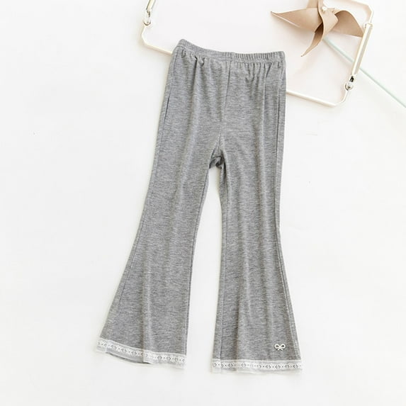 CYRBOKO Toddler Girls Flare Leggings, Elastic Waist Stretch Cotton Soft Skinny Bottoms Gray Size 4-5 T