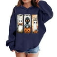 thumbnail image 1 of CYRBOKO Girls Fleece Sweatshirts, Pumpkin Printed Long Sleeve Hooded Holiday Halloween Tops Navy Size 5-6 T, 1 of 6