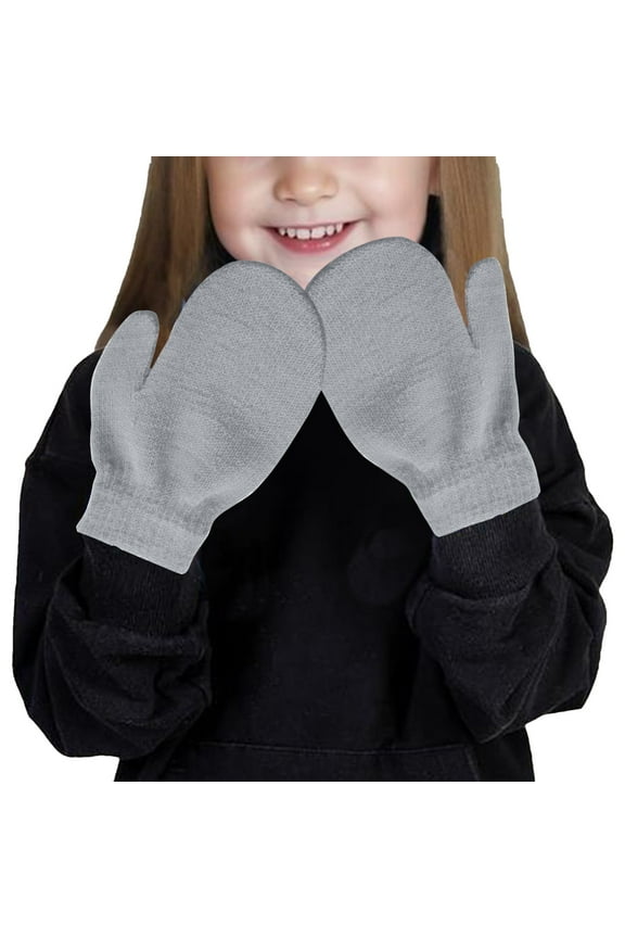 Toddler Girls Gloves, Knitted Winter Knitted Cotton Thermal Mittens Gray Size 1-3 T
