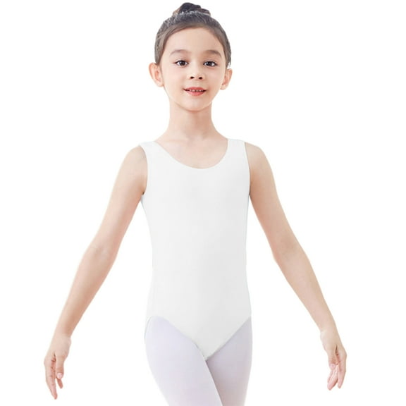 CYRBOKO Girls Gymnastics Leotards 2025, Performance Stretchy Training Sleeveless Ballerina Dancewear White Size 7-8 T
