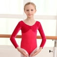 thumbnail image 1 of CYRBOKO Girls Gymnastics Leotards, Stretchy Performance Training Long Sleeve Dancewear Clothes Red Size 10-12 T, 1 of 7