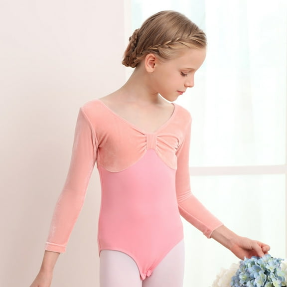 CYRBOKO Toddler Girls Gymnastics Leotards, Training Long Sleeve Performance Stretchy Dancewear Clothes Pink Size 10-11 T
