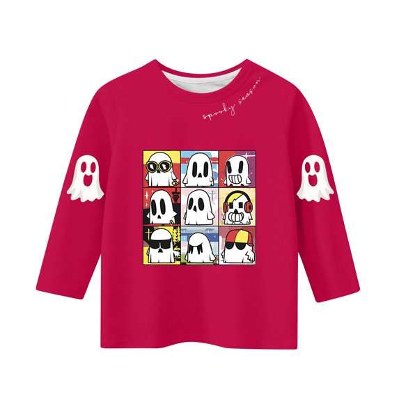 CYRBOKO Toddler Girls Halloween Shirts, Crewneck Holiday 3/4 Sleeve Stretchy Kids Clothing Hot Pink Size 3-4 T