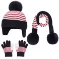thumbnail image 1 of CYRBOKO Toddler Girls Hat Scarf and Gloves, Three Pieces Thermal Winter Striped Kids Accessories Sets Red Size 3-10 T, 1 of 6