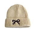 thumbnail image 1 of CYRBOKO Toddler Girls Hat, Thermal Knitted Winter Lightweight Kids Beanies Beige Size One Size, 1 of 3