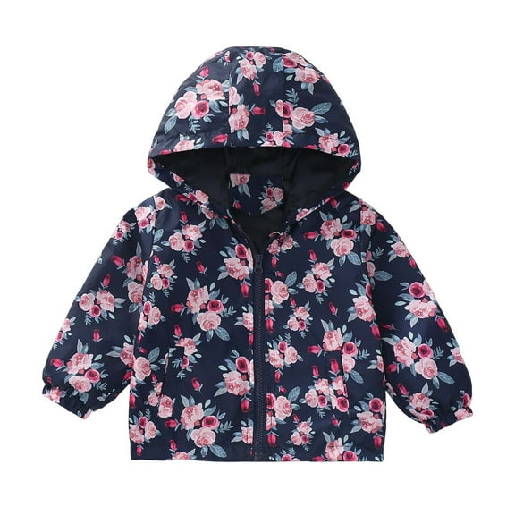 CYRBOKO Toddler Girls Hooded Jackets, Running Lightweight Full-Zip Long Sleeve Kids Outerwear Navy Size 2-3 T