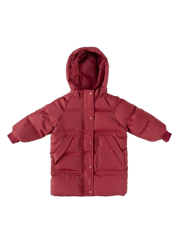 Toddler Girls' Hooded Puffer Jackets, Heavyweight Long Sleeve Full Zip Thermal Winter Coats Red Size 3-4 T
