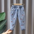 thumbnail image 1 of CYRBOKO Toddler Girls Jeans, Cotton Stretch Printed Elastic Waist Denim Pants Blue Size 4-5 T, 1 of 3